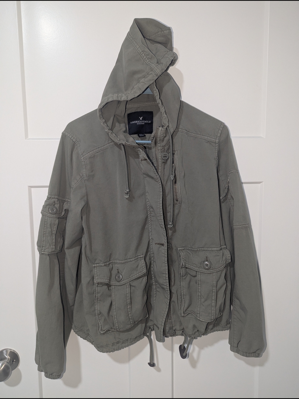 American Eagle Outfitters Hooded Military Field Jacket - Gray Green